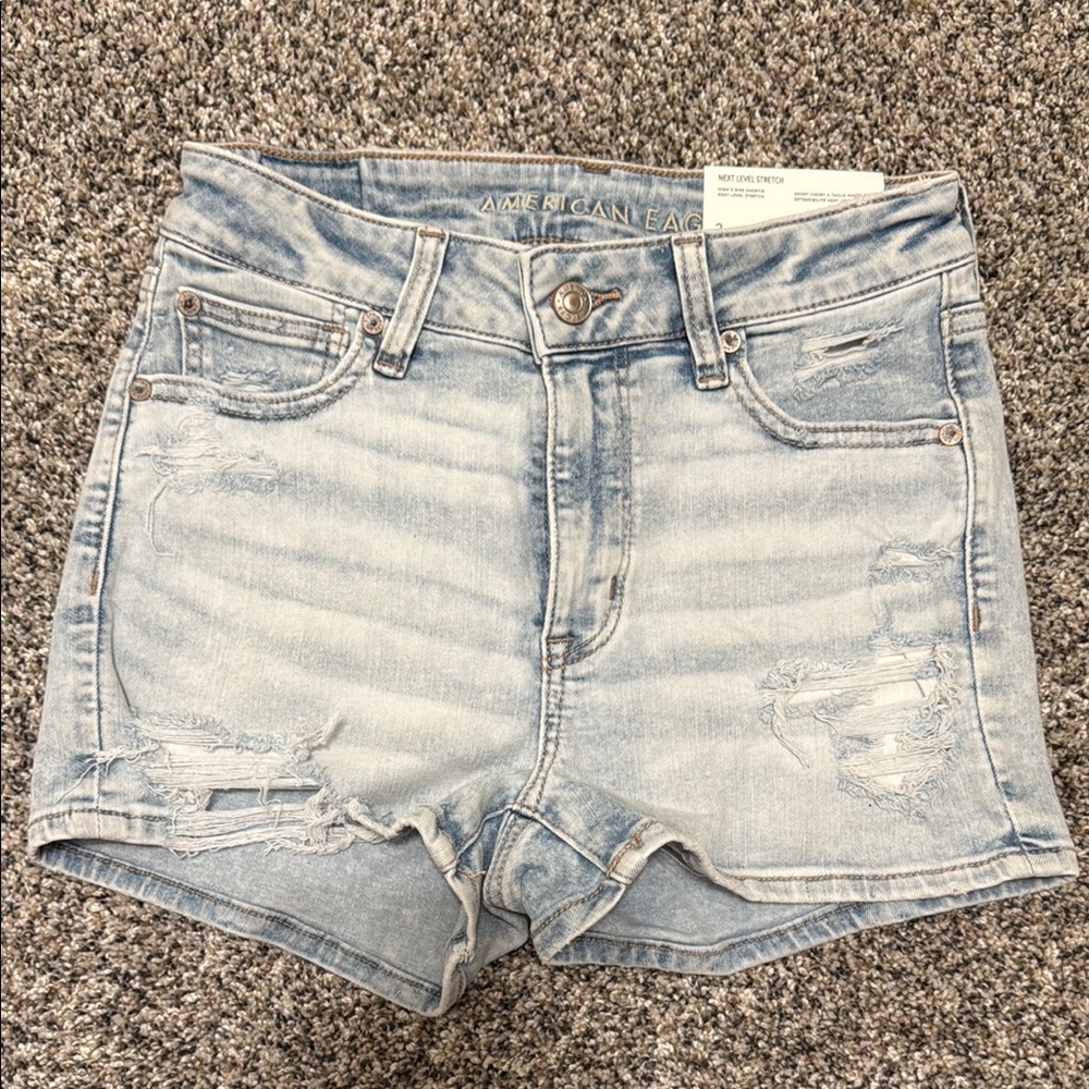 American Eagle Outfitters Blue Distressed Jean Shorts